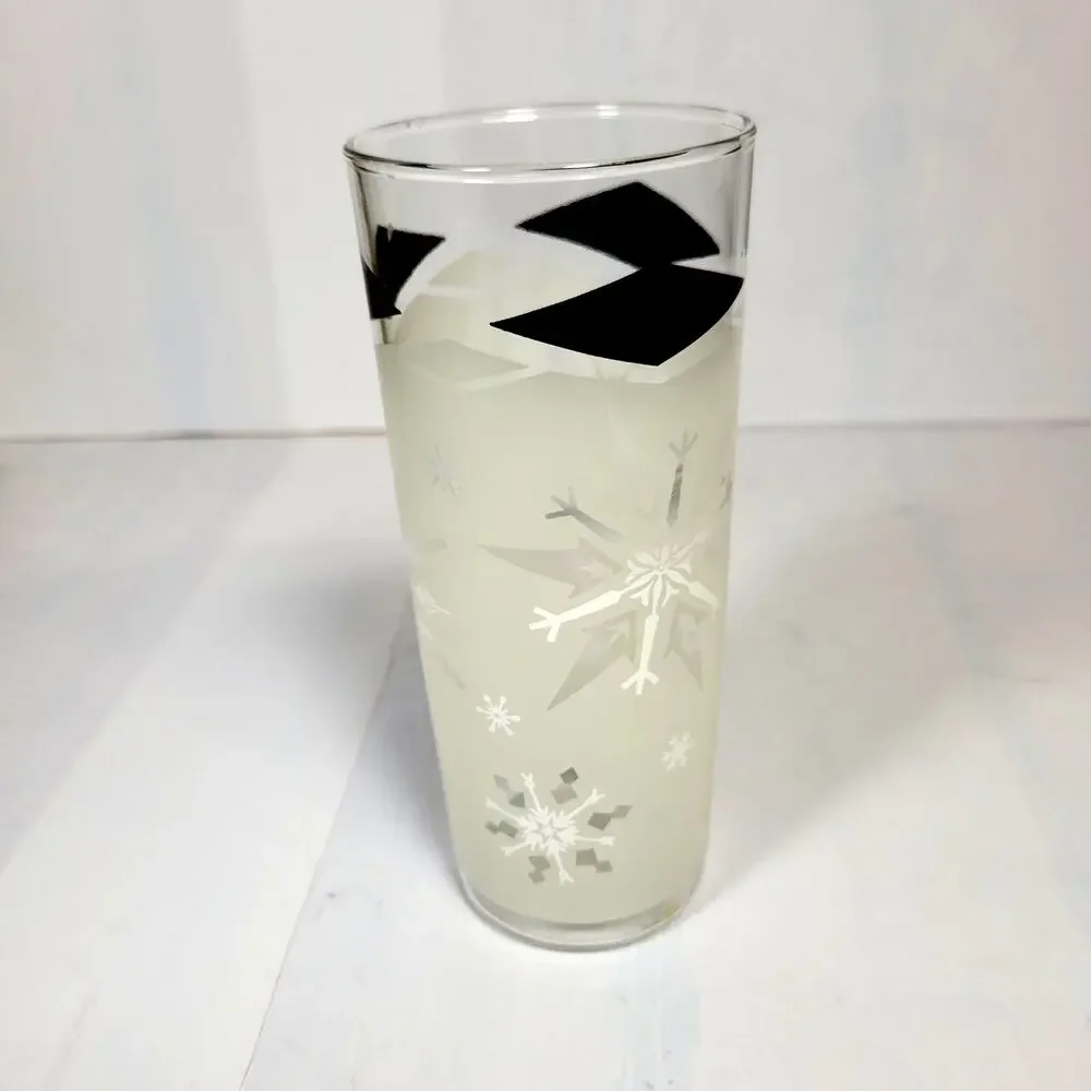 MCM Anchor Hocking Atomic Snowflake Highball Glass Black Diamond Tom Collins